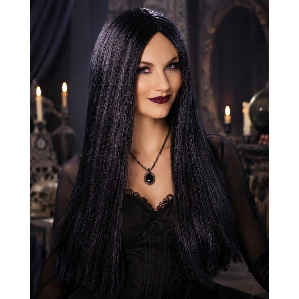 PMG 24" Black Witch Vampire Wig Halloween Costume Long Straight 545137 NOS